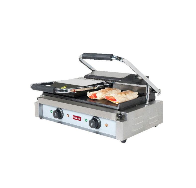 BANKS TCG-RF Twin Panini Grill – Ribbed Top, Flat Bottom