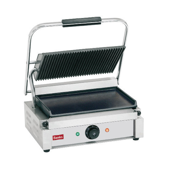 BANKS PCG-RF Panini Grill – Ribbed Top, Flat Bottom