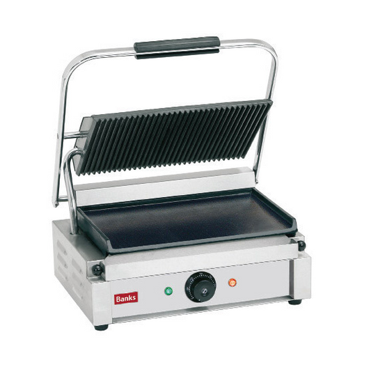 BANKS PCG-RF Panini Grill – Ribbed Top, Flat Bottom