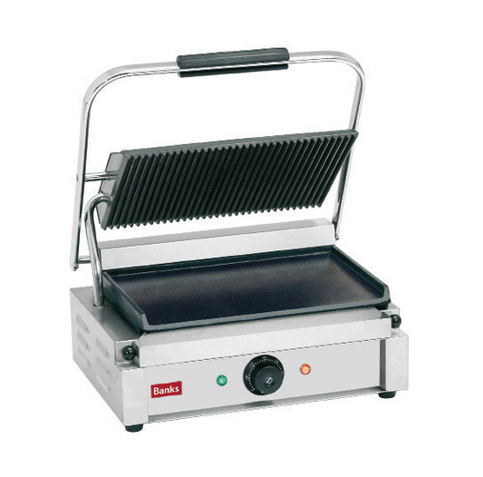 BANKS SPG33 Panini Grill – Ribbed Top, Flat Bottom