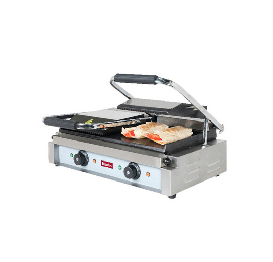BANKS TCG-RF Twin Panini Grill – Ribbed Top, Flat Bottom